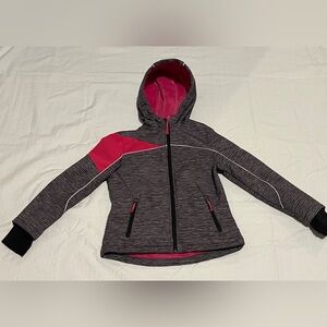 SNOZU Grey Pink HOODED JACKET with PINK FLEECE LINING Girls Size large 14-16